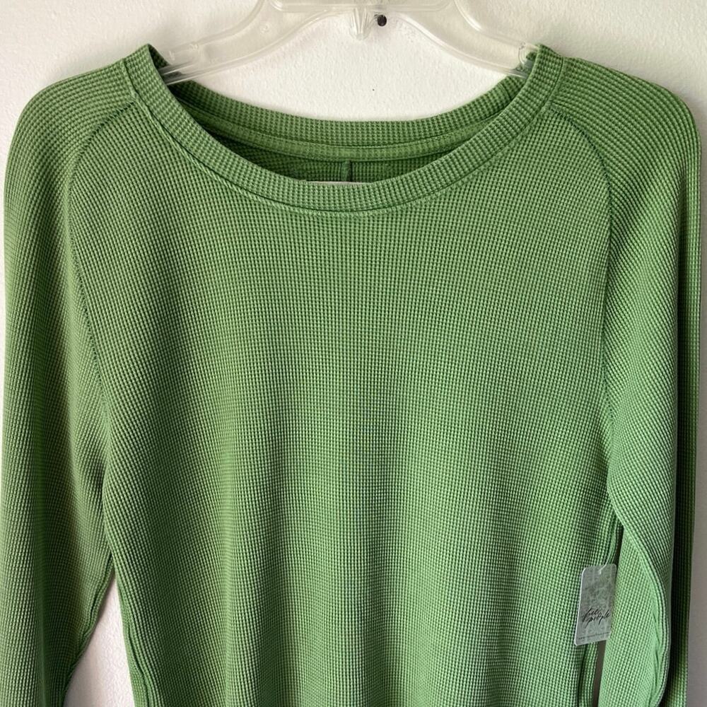New We the Free Easy Does it Tee Thermal Womens Size L Green Textured Tiny Hole - Picture 2 of 14